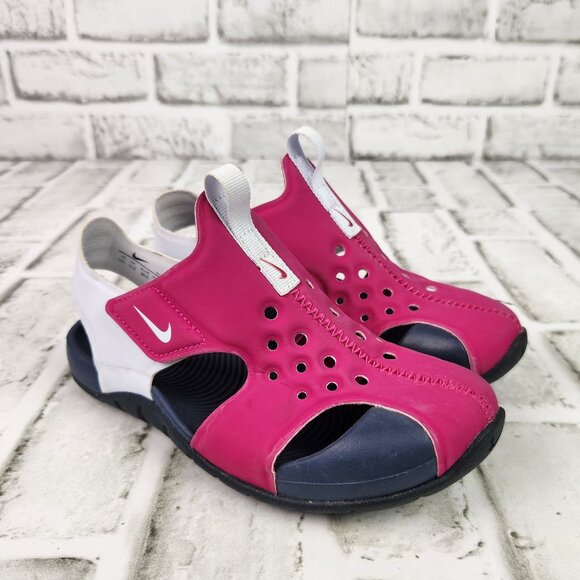 Nike Sunray Protect 2 (PS) Kids Size 12C Fireberry Pink Blue Light Water Sandals - Picture 1 of 11